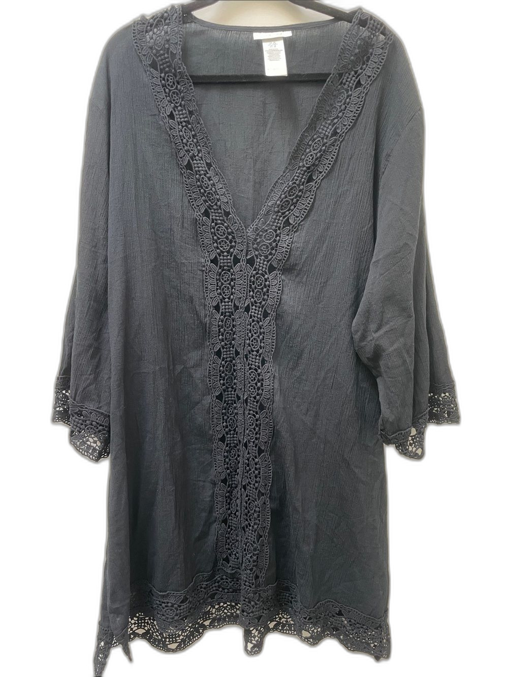 La Blanca Island Fare Cotton Crochet-Trim Tunic 100% Cotton Black 3X